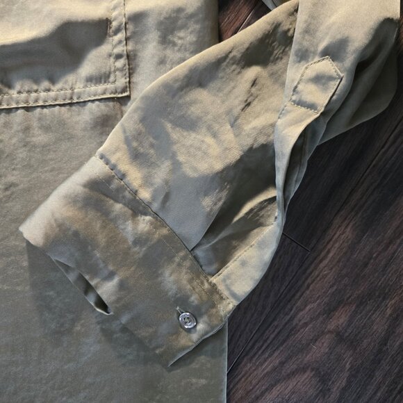 DKNY Classic Style Olive Green Satin Tunic Blouse SIZE XL - Picture 4 of 8